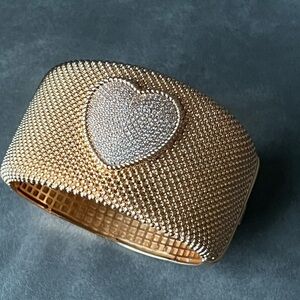 Adina Eden Pave Heart Accented Wide Mesh Bangle Stylish Elegant Modern Bracelet